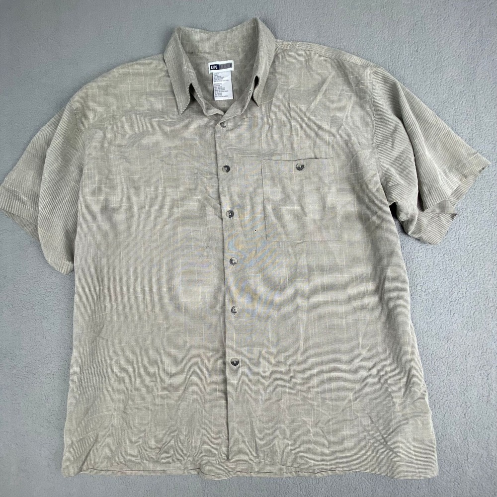 UNTIED Men's size XL Gray Large Casual Sueded Open‎ Collar Short Sleeve Shirt